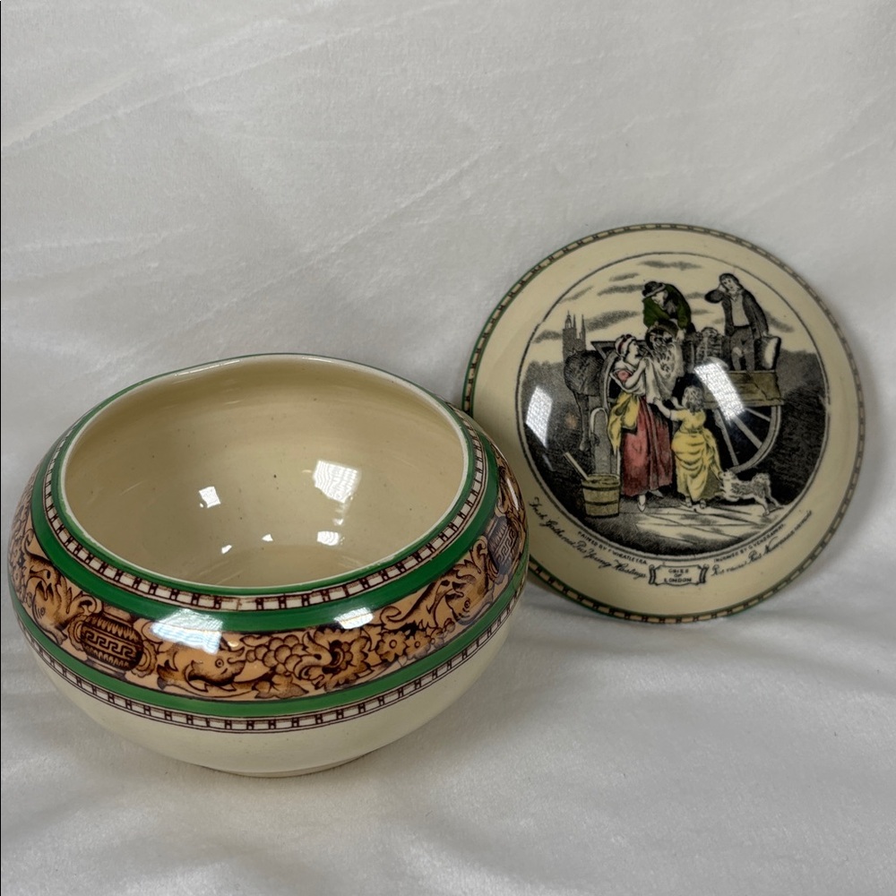 Vintage Adams England “Cries of London” Lidded Bowl / Trinket Dish 4.5”x2.5”
